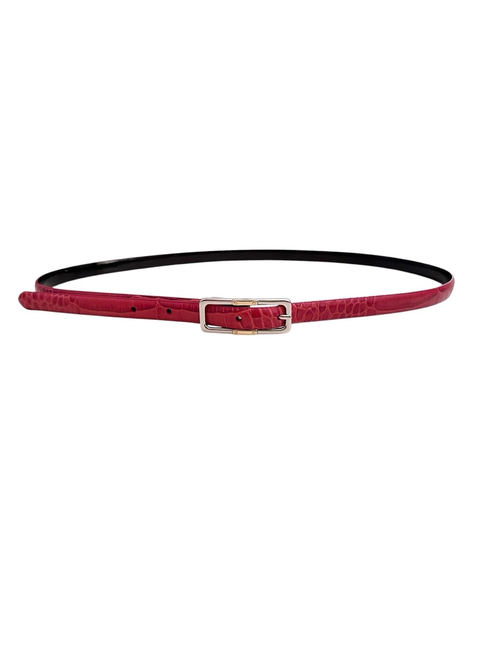 Lauren Ralph Lauren Reversible Embossed Croc Leather Skinny Belt Red Black